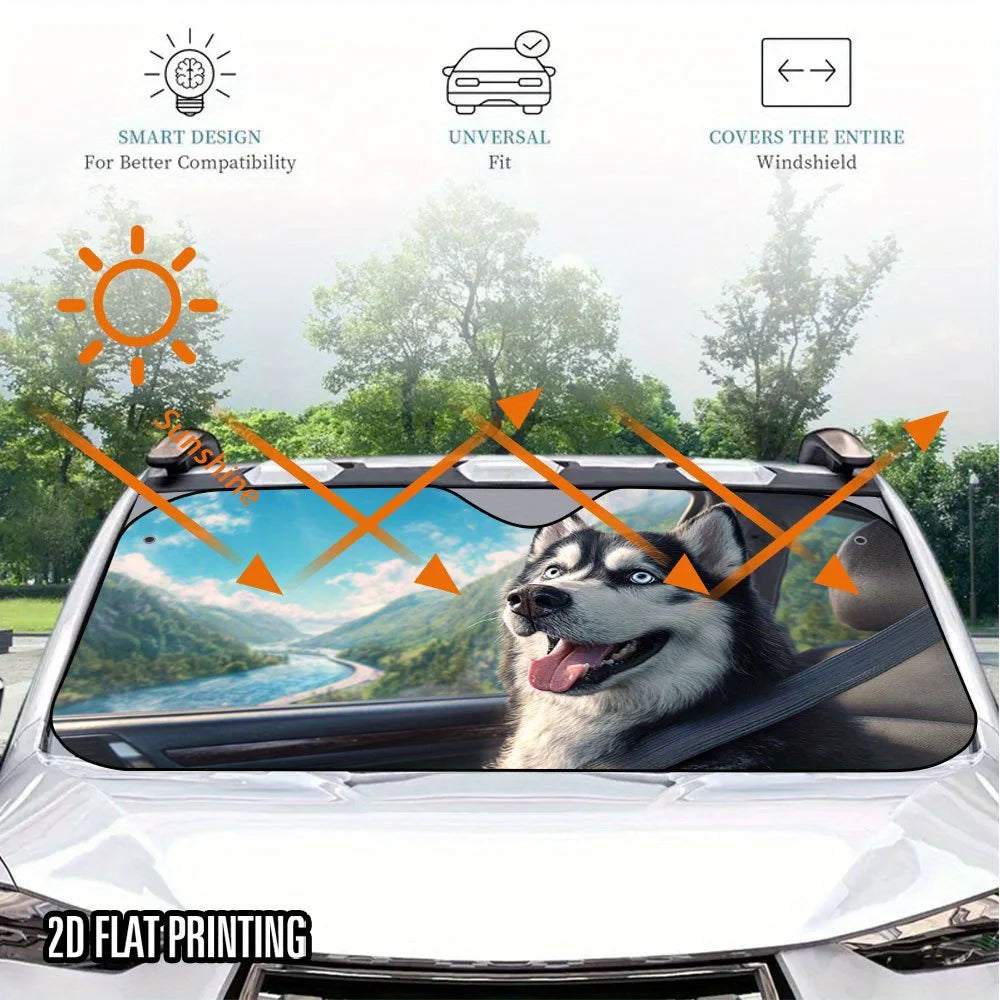 2D Husky Bus Print Foldable Car Windshield Sunshade Car Windshield Sunshade HIP
