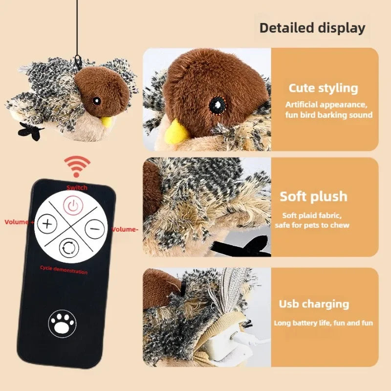 Rechargeable Chirping Flapping Bird Cat Toy with Remote Interactive Cat Toy HIP