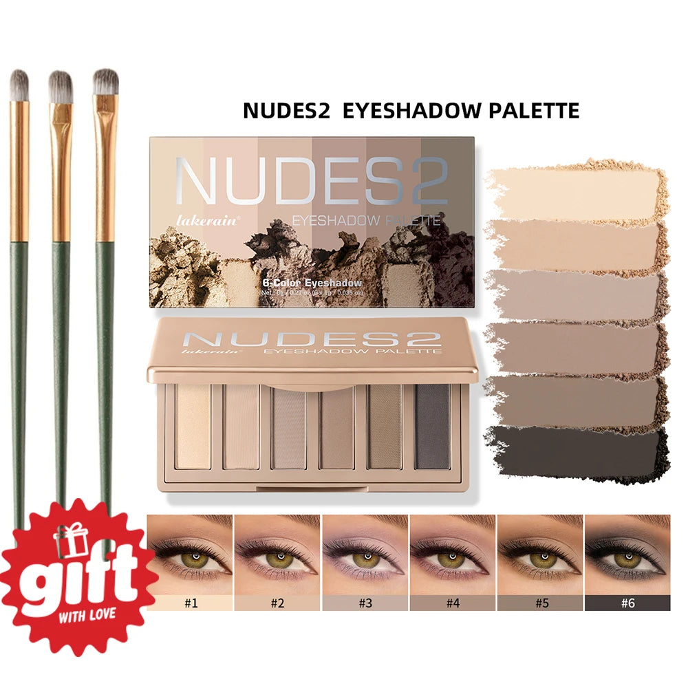 6Color Eyeshadow Palette With Free Brush 6 Color Matte High Pigment Waterproof Long Lasting Blendable Nude Makeup HIP