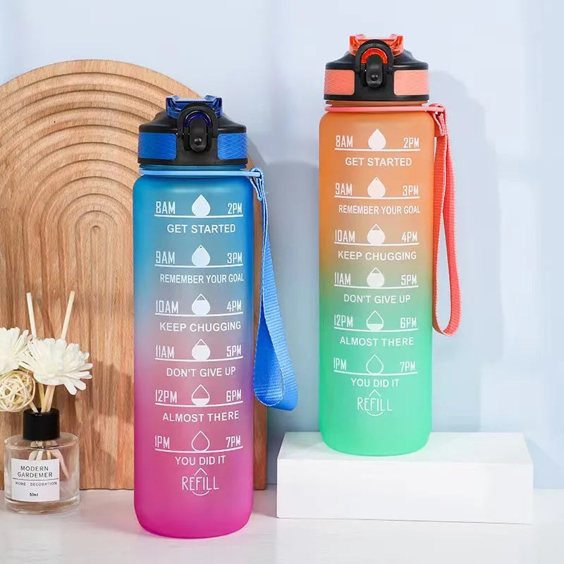 1L Gradient Sports Water Bottle with Straw & Time Marker Sports Water Bottle HIP