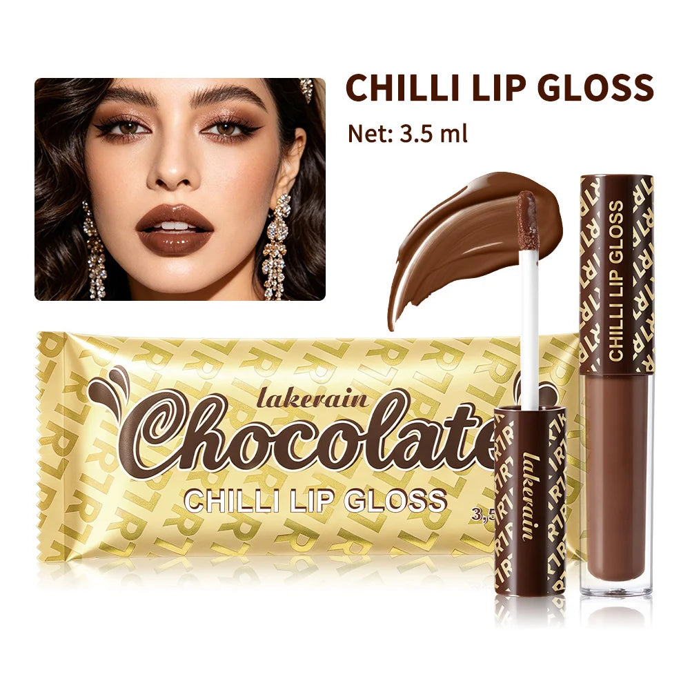 Chocolate Chilli Lip Gloss Lip Gloss Instant Plump Lips Mirror Gloss Finish Moisturizing Non-drying Lip Plumper Lipstick Makeup HIP 1pc