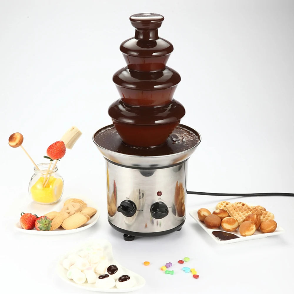 Chocolate Fountain 4 Tiers Electric Melting Machine Fondue Pot Set for Chocolate Candy Ranch Nacho Cheese EU 220V Fountain HIP