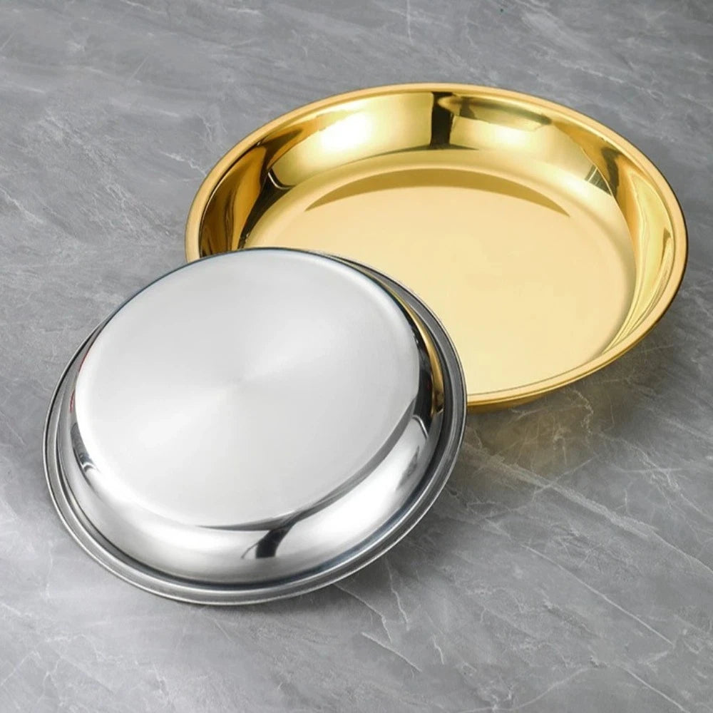 Stainless Steel Round Serving Tray – Rustproof & Portable Serving Tray HIP