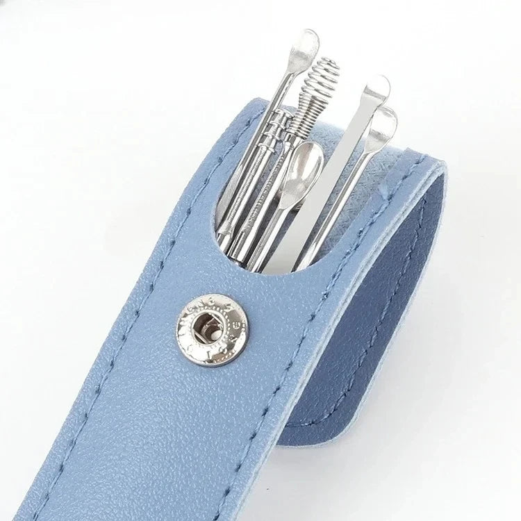 6-Piece Stainless Steel Ear Wax Cleaner Kit with Case Ear Cleaning Kit HIP C729-Blue-6pcs