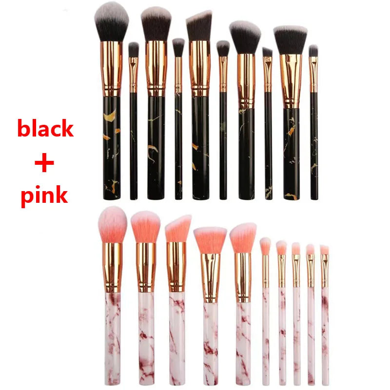 10-Piece Marble Makeup Brush Set – Kabuki & Blending Makeup Brush Set HIP C701-black pink 20pc