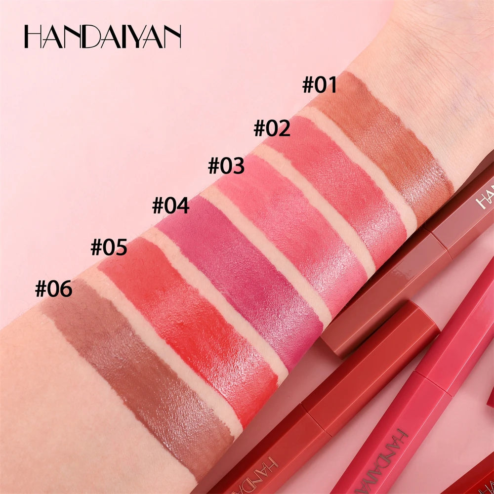 6 Colors Lipstick Pen Waterproof Moisturizing Water Gloss Lipstick Non-stick Cup Makeup Hexagonal Lip Liner Pen Beauty Cosmetics HIP