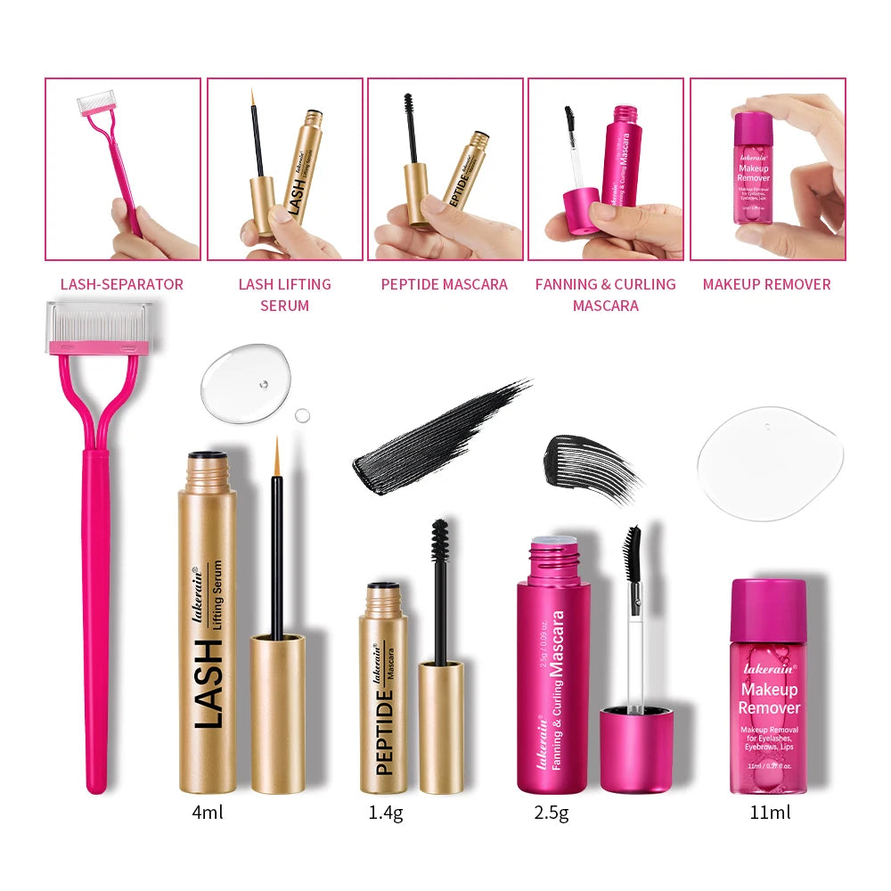 4Pcs/Set Fast Growth Eyelash Serum Treatment Lengthening Curling Mascara Lash Separator Curly Lash Kit Eye Care Makeup Cosmetic HIP