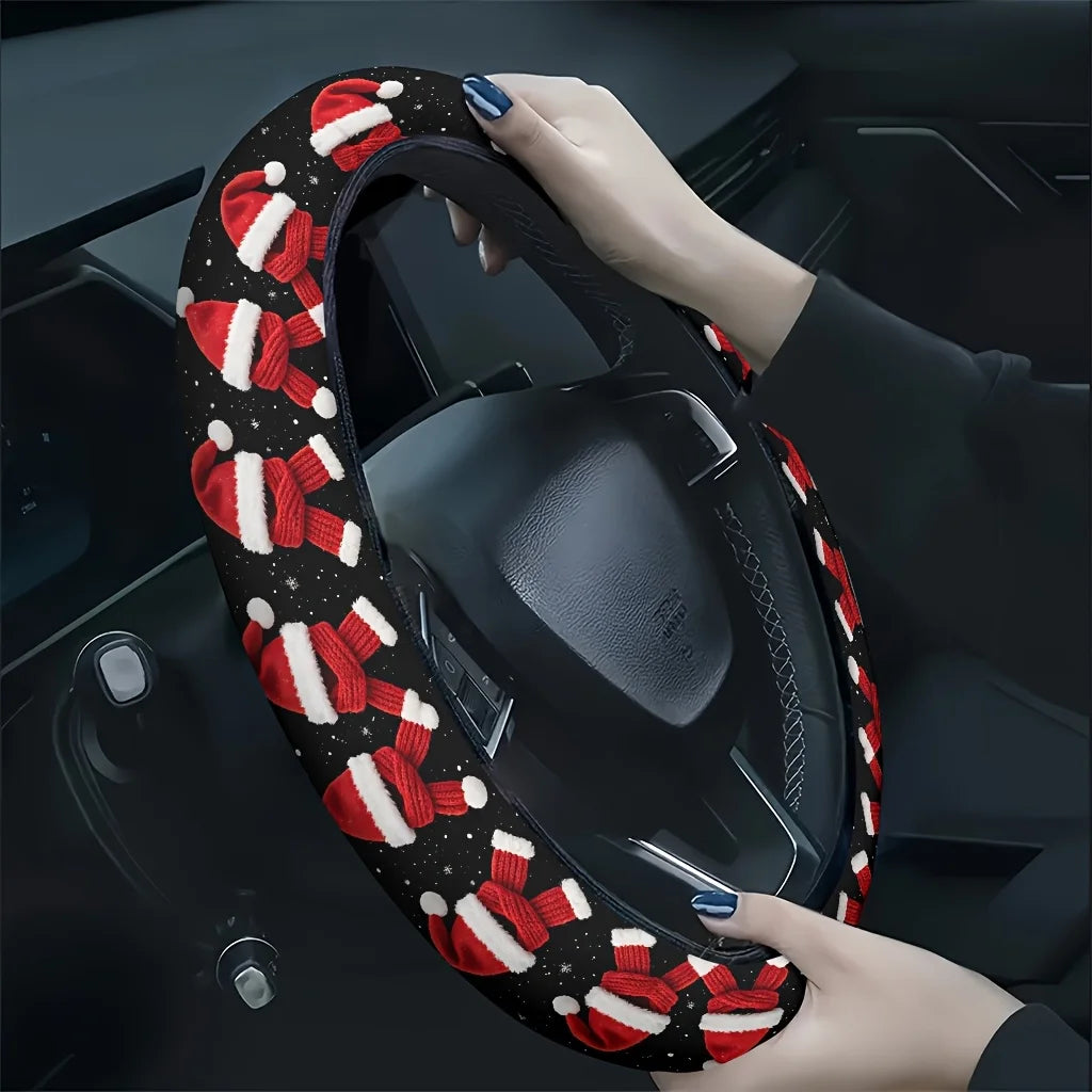 Christmas Steering Wheel Cover – Red Hat & Scarf 2D Print Steering Wheel Cover HIP
