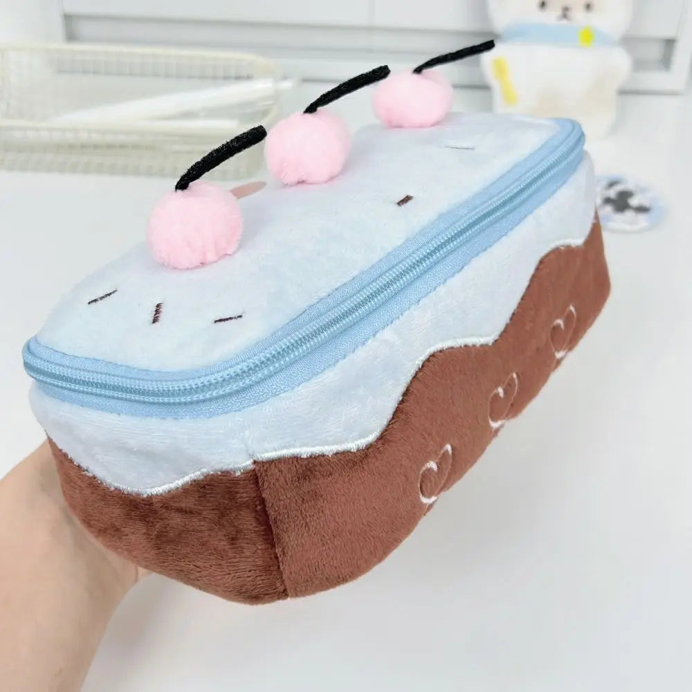 Kawaii Cherry Cake Pencil Case – Large Capacity Plush Pen Bag Pencil Case HIP