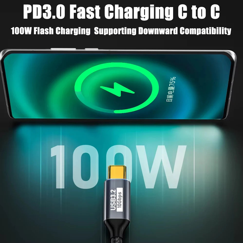 100W USB-C Cable 10Gbps 4K@60Hz Fast Charging Type-C to C USB-C Charging Cable HIP