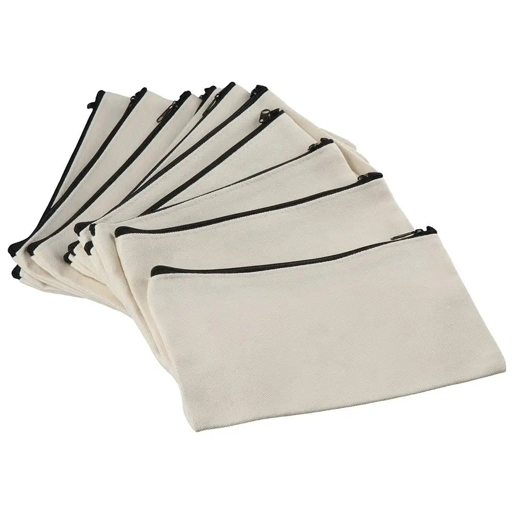 10-Pack Blank Canvas Zipper Pouches 8.3x4.7" – DIY & Travel Canvas Zipper Pouch HIP