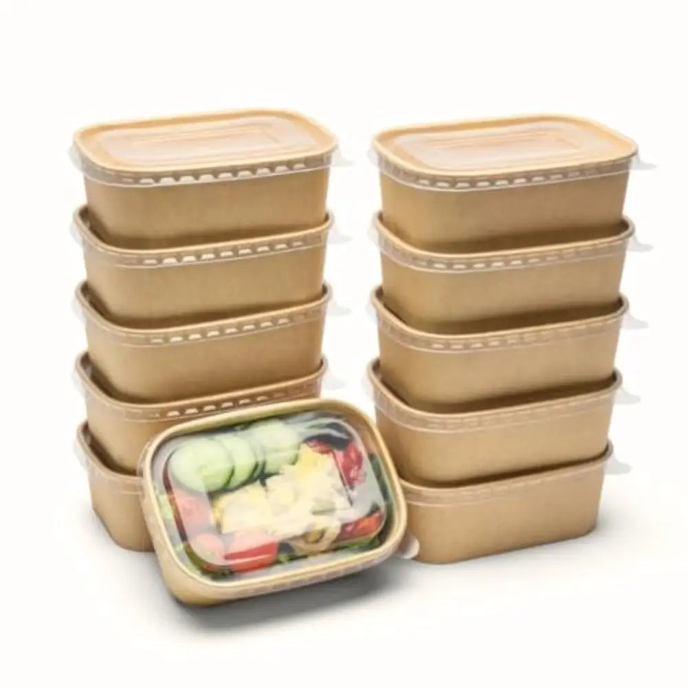 10-Pack Kraft Paper Lunch Boxes with Lids | Leakproof Bento Disposable Lunch Box HIP