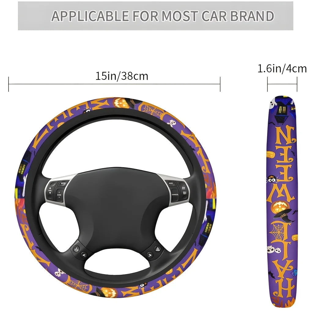 Halloween Pumpkin Bat Car Steering Wheel Cover – Washable Steering Wheel Cover HIP black
