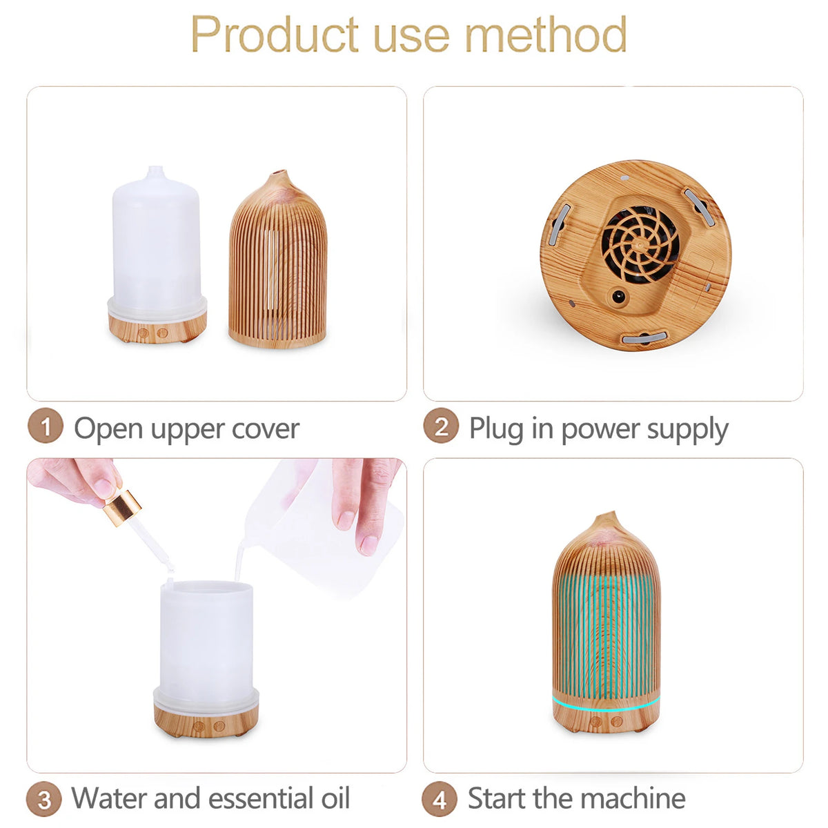 200ml Mini Hollow Humidifier with Night Light USB Powered Diffuser 5V Light Wood Grain Desktop Humidifier Humidifying Tool HIP