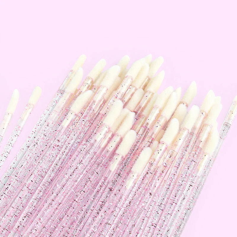YSDO 50pcs Glitter Lip Gloss Brush Crystal Lipstick Applicators Eyelash Extension Cleaning Brushes Cleaner Makeup Tools Cosmetic HIP