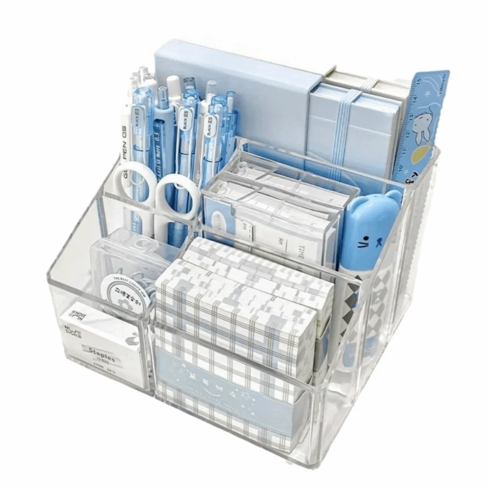 Transparent Acrylic 3-Grid Pen Holder & Desk Organizer Acrylic Desk Organizer HIP