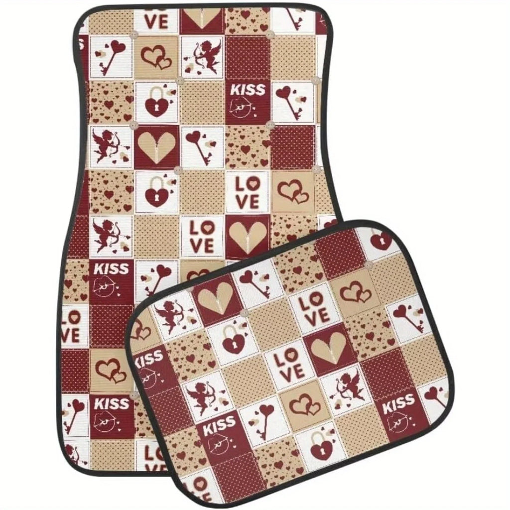 Retro 4-Piece Waterproof Car Floor Mats – Heart Plaid Print Car Floor Mats HIP