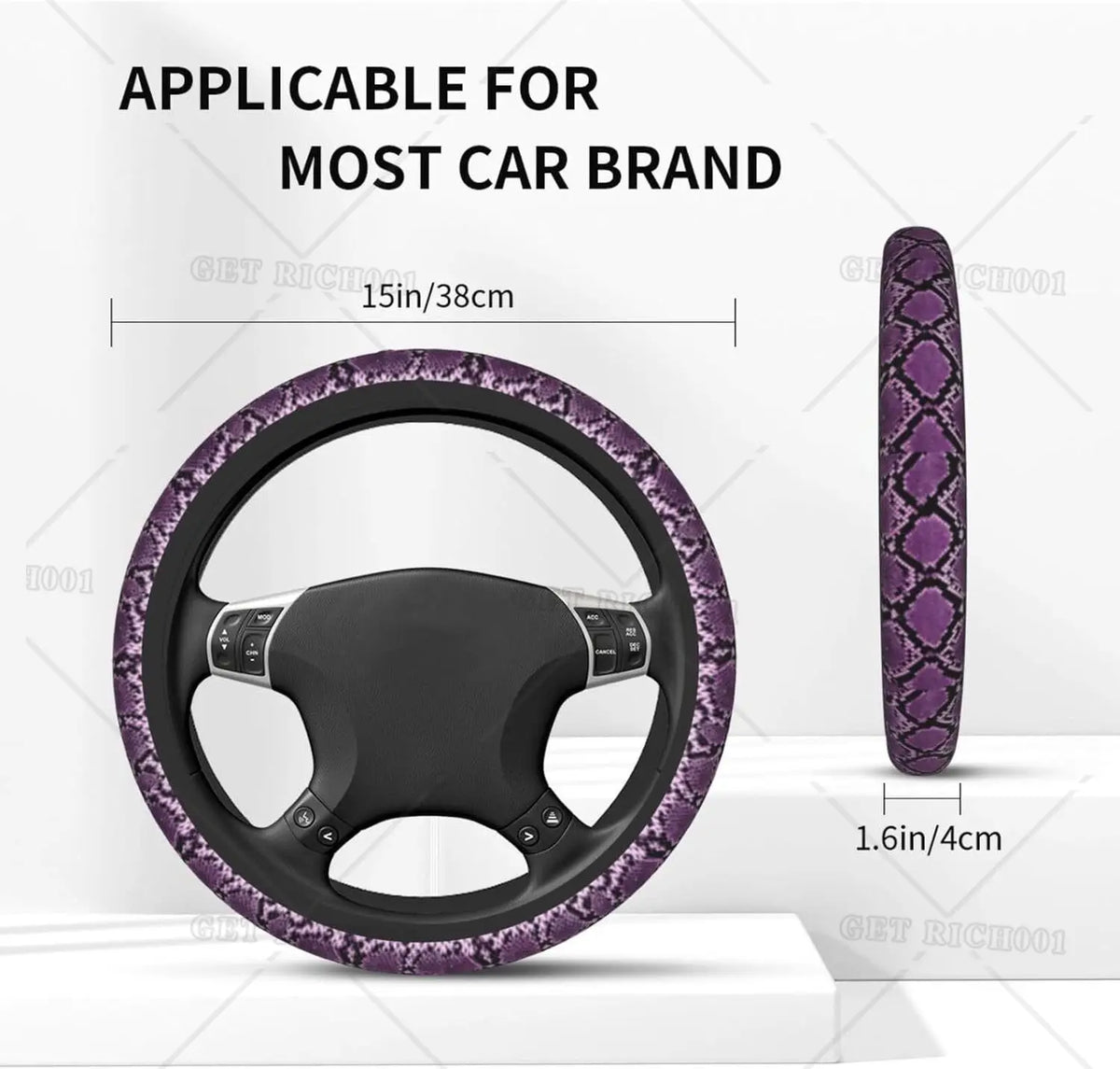 Purple Snakeskin Steering Wheel Cover – Universal 15" Fit Steering Wheel Cover HIP