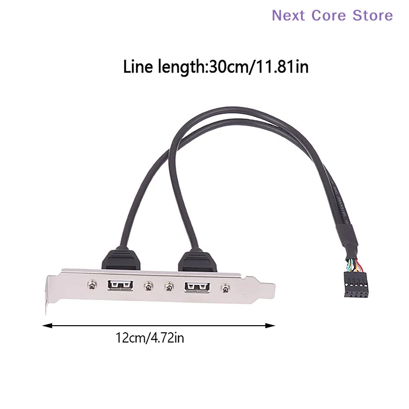 USB 2.0 to 9-Pin Motherboard Rear Panel Expansion Bracket – 2 Port USB Header Adapter HIP