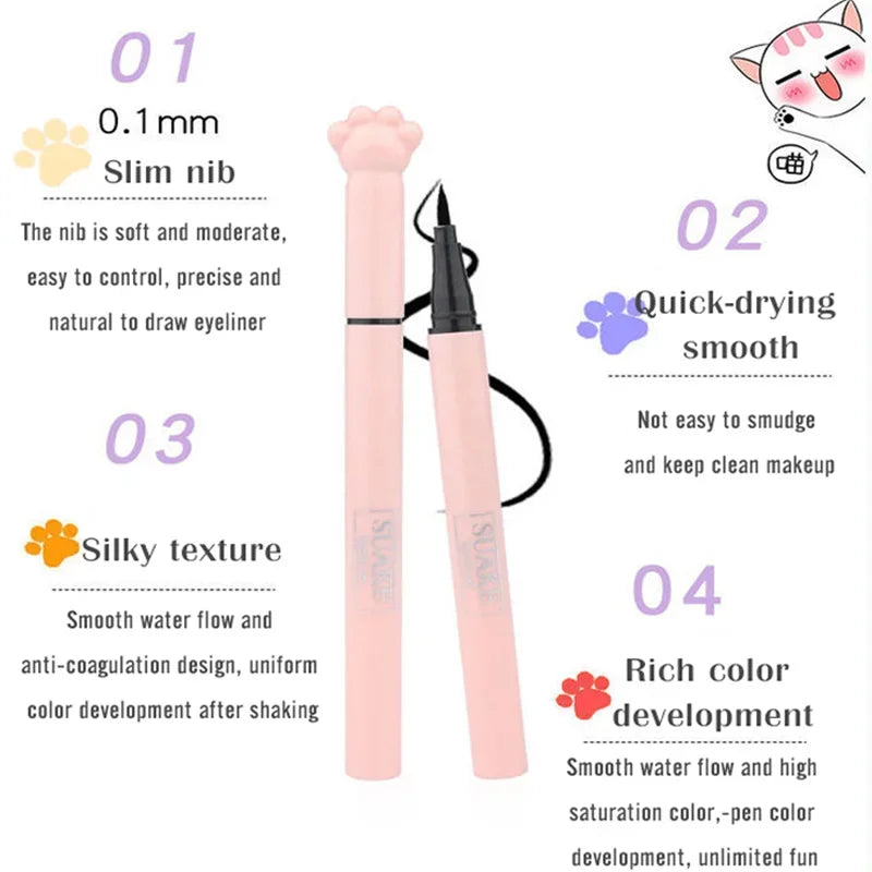 SUAKE 1Pcs Black Liquid Eyeliner Makeup Pen Waterproof Long-lasting Eyeliner Sweat-proof Not Easy to Smudge Cat's Claw Pen HIP