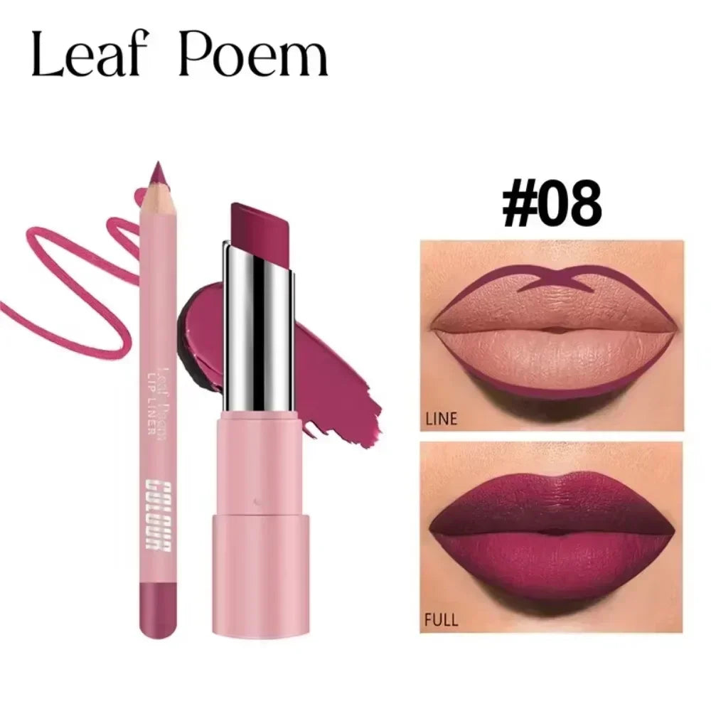 QIBEST Lipliner Pencil Lipstick Set Matte Nude Red Contour Tint Lipstick Long Lasting Non-stick Cup Lipliner Makeup Lip Stain HIP 08 1