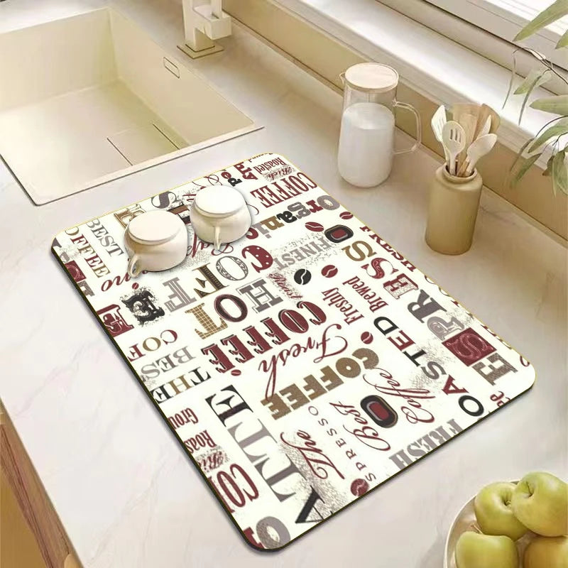 Retro Coffee Kitchen Mat – Non-Slip Absorbent Dish Drying Pad Dish Drying Mat HIP