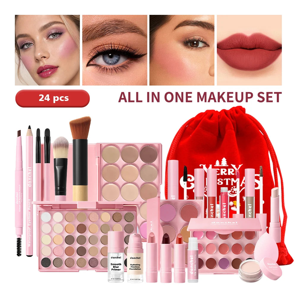 Christmas Gift All In One Full Face Makeup Kit With Concealer Contour Highlight Blush Eyeshadow Eyebrow Pencil Lip Makeup HIP 1set