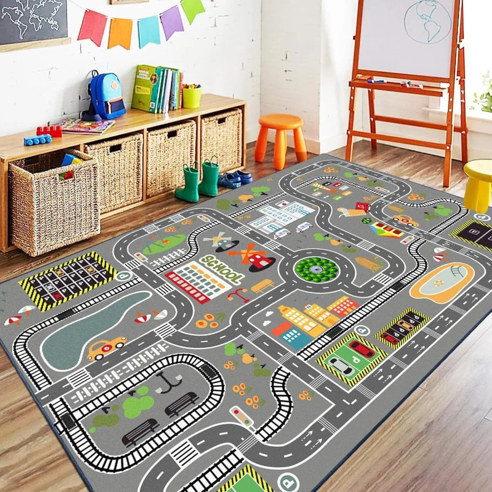 Kids Play Mat – Cartoon Racing Track & City Road Carpet Kids Play Mat HIP