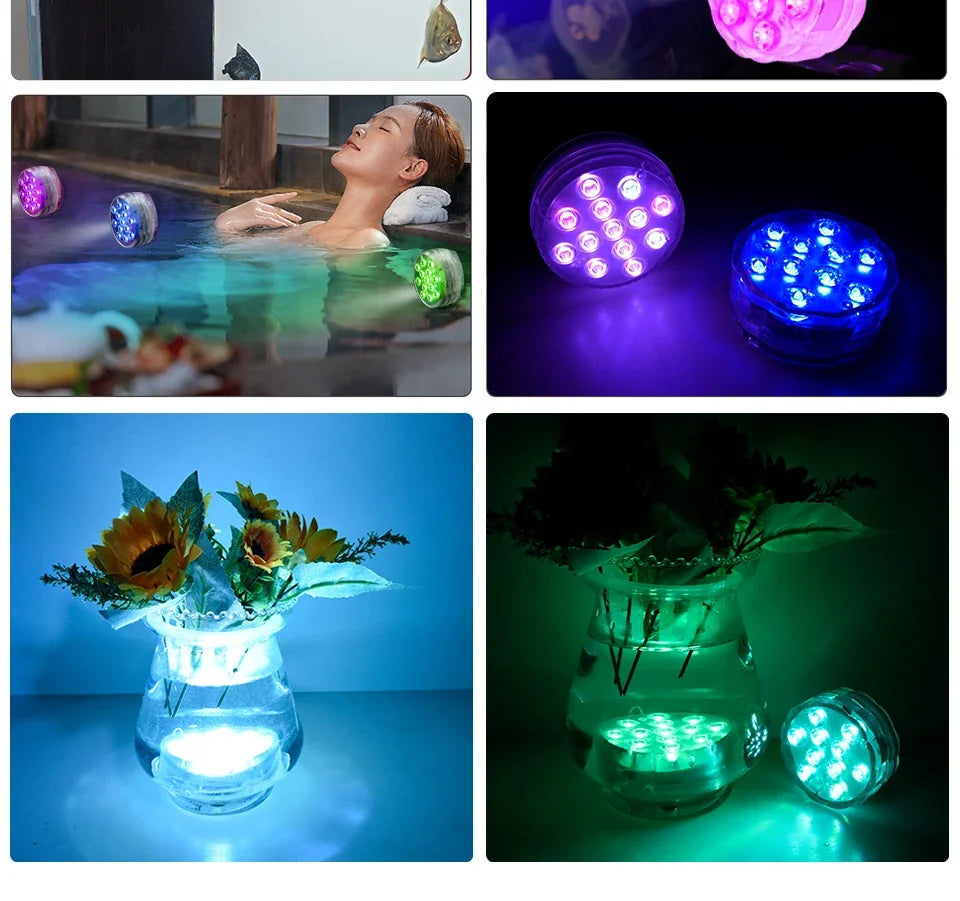 10Led RGB Dive Fish Light LED Underwater Lamp Remote Control Swimming Pool Light Portable Battery Operated For Vase Aquarium HIP
