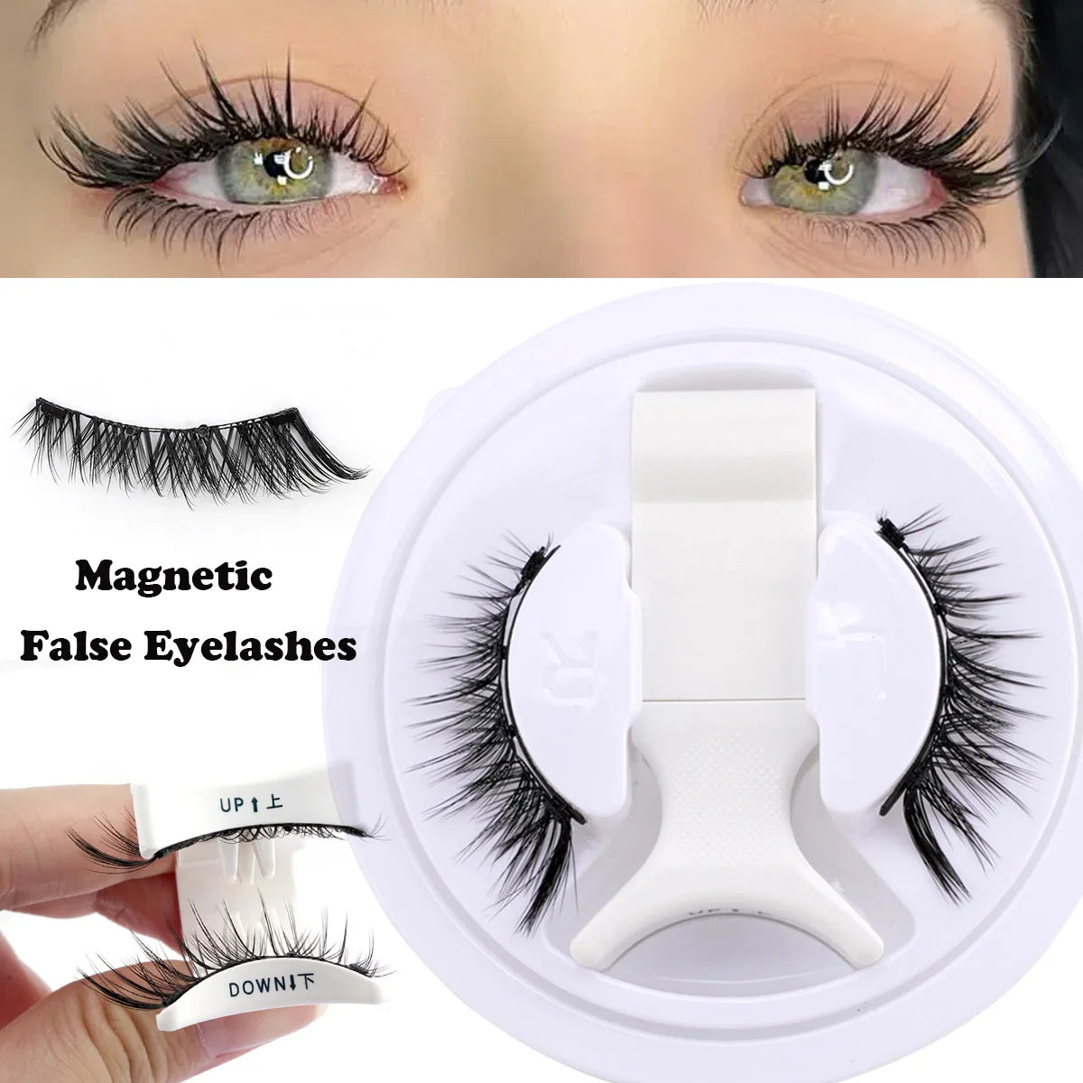 Hot Magnetic Eyelashes Set 1 Pair Reusable No Glue Needed False Eyelashes with Magnetic Tweezers Curly Faux Lashes Makeup Tool HIP