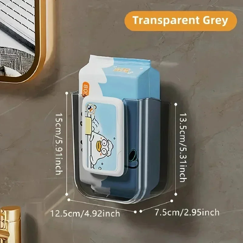 Wall-Mounted Wet Tissue Box – No-Drill Transparent PP Holder Tissue Box Organizer HIP Transparent Grey