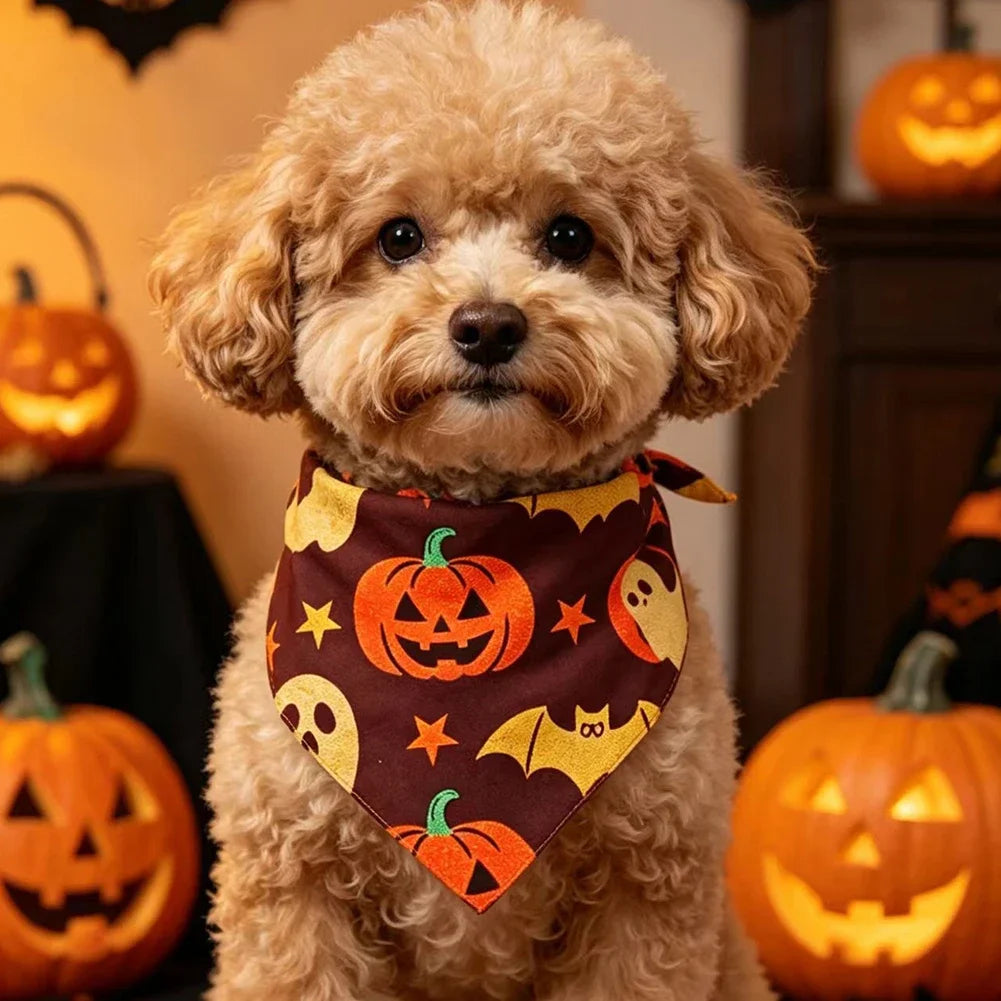Dog Cat Pet Triangle Scarf Skeleton Orange Dog Scarf Cute Halloween Pumpkin Ghost Dog Scarf Pet Halloween Costume Accessories HIP