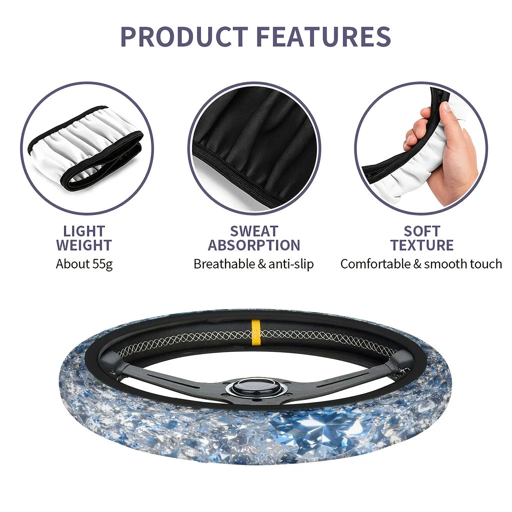 Ice Crystal Floral Steering Wheel Cover – Soft & Breathable Steering Wheel Cover HIP