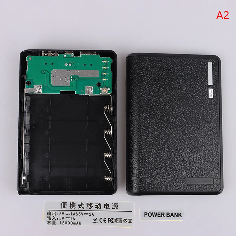 4×18650 DIY Power Bank Case – 5V Dual USB Charging Shell DIY Power Bank Case HIP Black