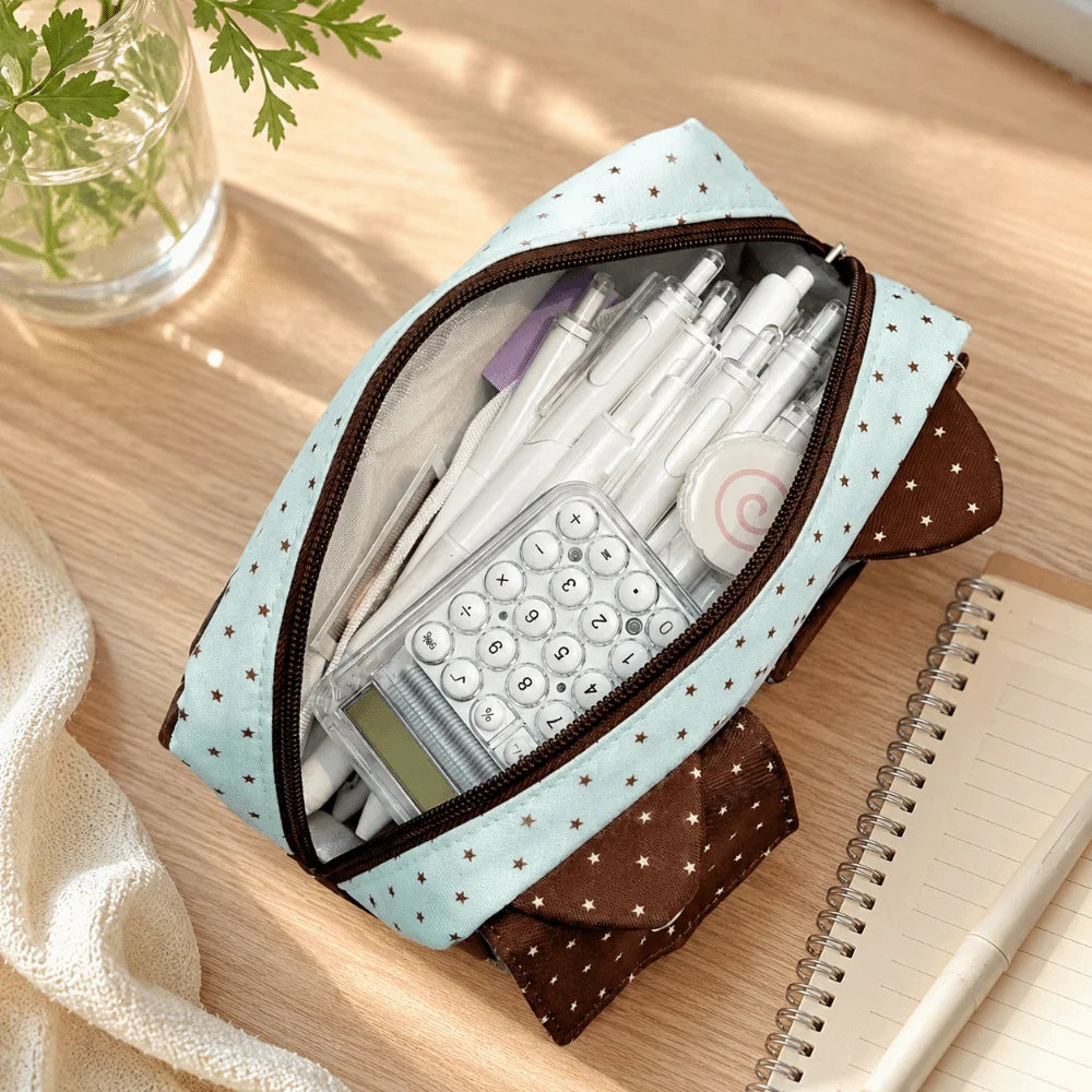 Cat Ear Pencil Case – Kawaii Polka Dot Large Capacity Pen Bag Pencil Case HIP