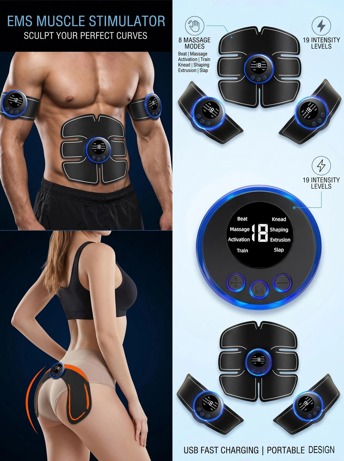 AXH Wireless EMS Ab Stimulator & Muscle Toner – Rechargeable EMS Muscle Stimulator HIP