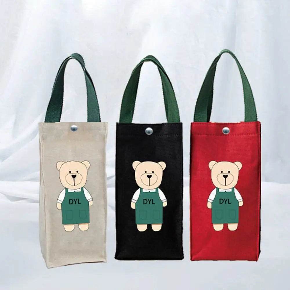 Cute Bear Canvas Water Bottle Bag – Insulated Cup Carrier Water Bottle Carrier HIP