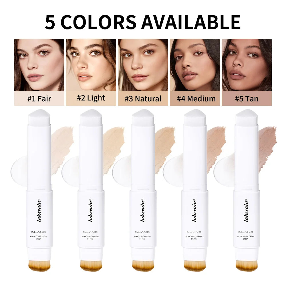 Lakerain Color Changing Foundation Stick Full Coverage Matte Finish Dual-Ended Brush & Stick Waterproof Smooth Foundation Makeup HIP