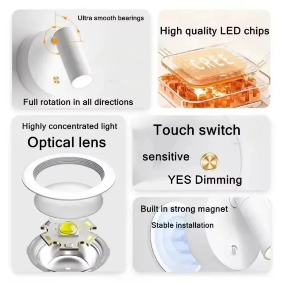 Dimmable LED Wall Light | Touch Switch & Magnetic Base | USB-C LED Wall Light HIP