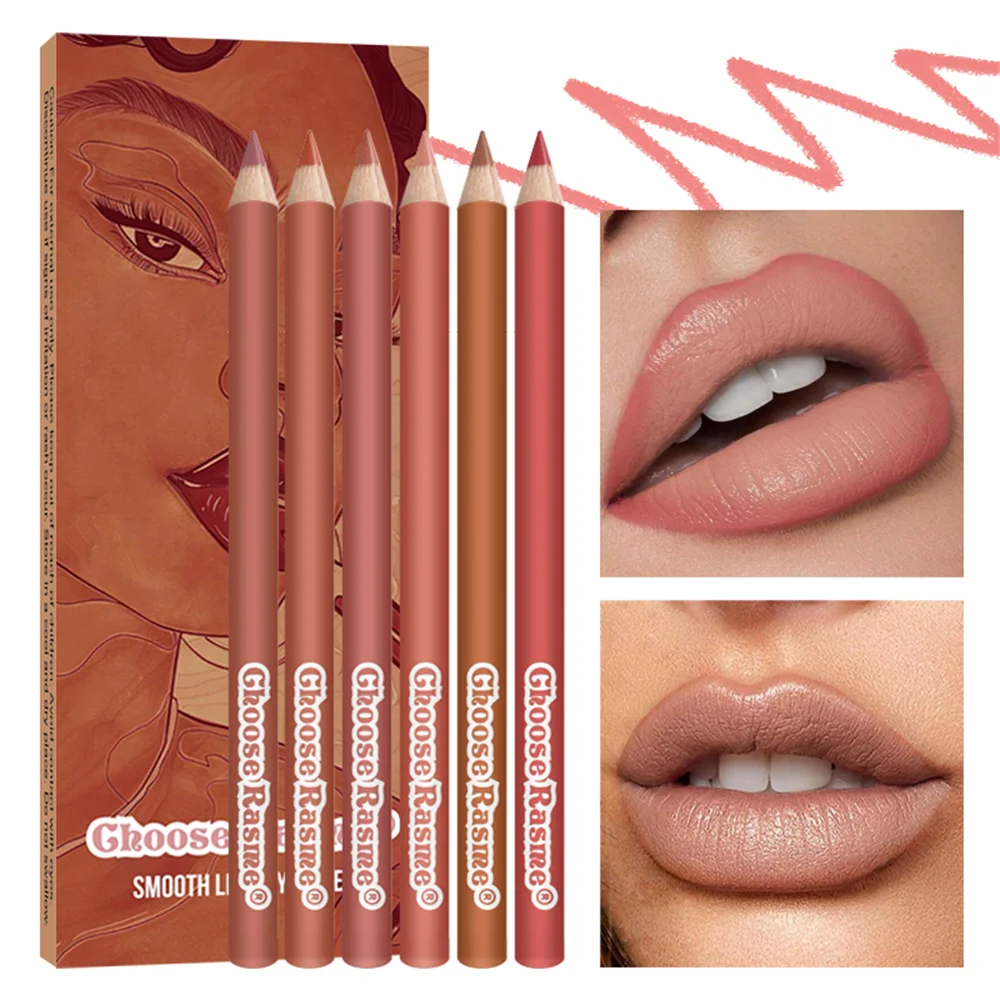 6pcs Lip Liner Pen 6 Colors Waterproof And Sweat-proof Not Easy To Fade Non-stick Cup Nude Lipstick Pencil Set Lasting Makeup HIP