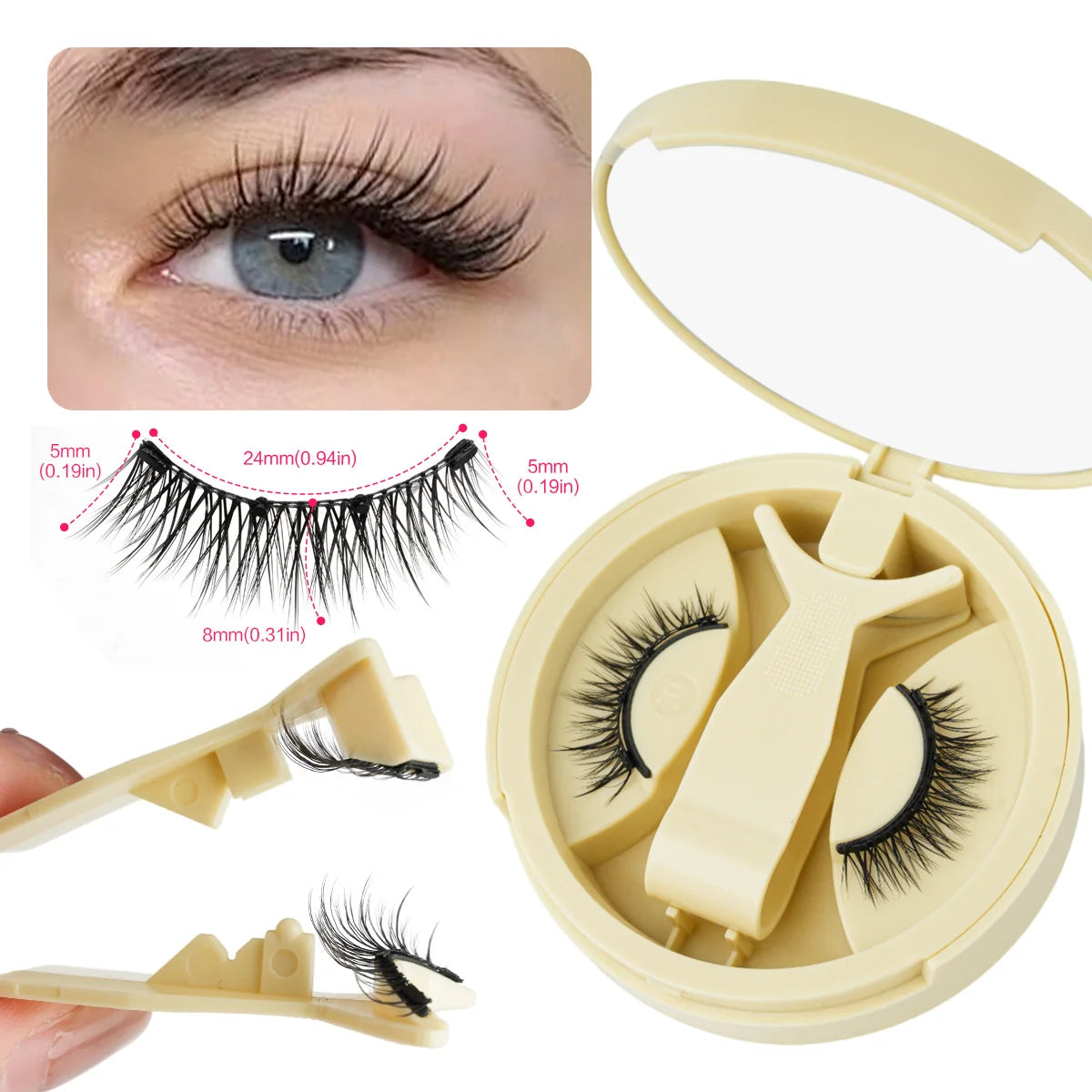 1 Pair Reusable Magnetic Eyelashes 3D Mink Lashes Long-Lasting No Glue Needed False Eyelashes and Magnetic Tweezers Set HIP LQ03
