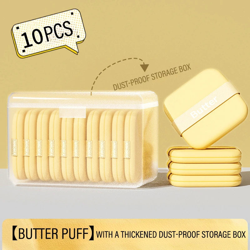 Butter Puff Air Cushion Biscuit Super Soft Becomes Bigger When Encountering Water Liquid Foundation Makeup Tool Is Double-sided HIP 10Pcs With Box