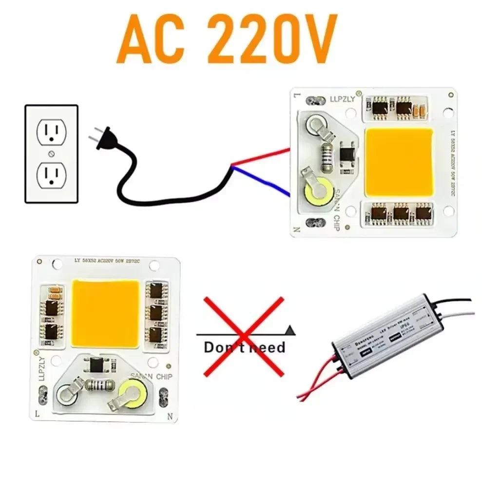 50W COB LED Chip AC 220V Smart IC No Driver DIY Flood Light COB LED Chip HIP