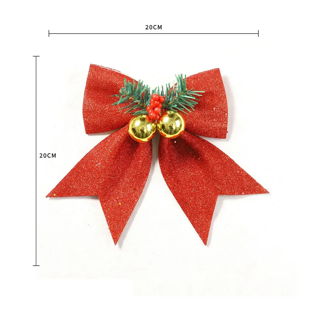 Christmas Bow DIY Decor Gold Red Glitter For Xmas Tree Classroom Window Wall Decoration Supplies HIP Red 20x20cm