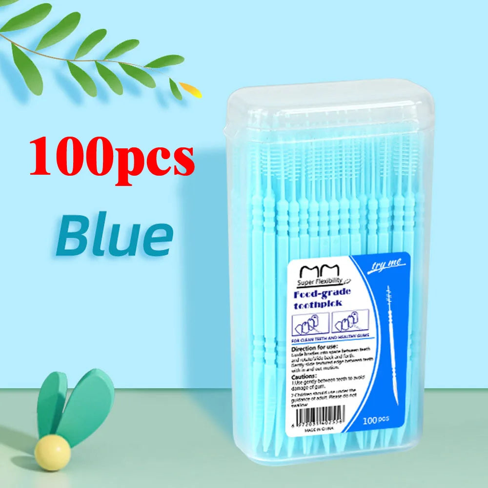 RUZOFO Double-Headed Interdental Toothpicks 120/200 PCS Box Interdental Toothpick HIP C685-Blue 100pcs