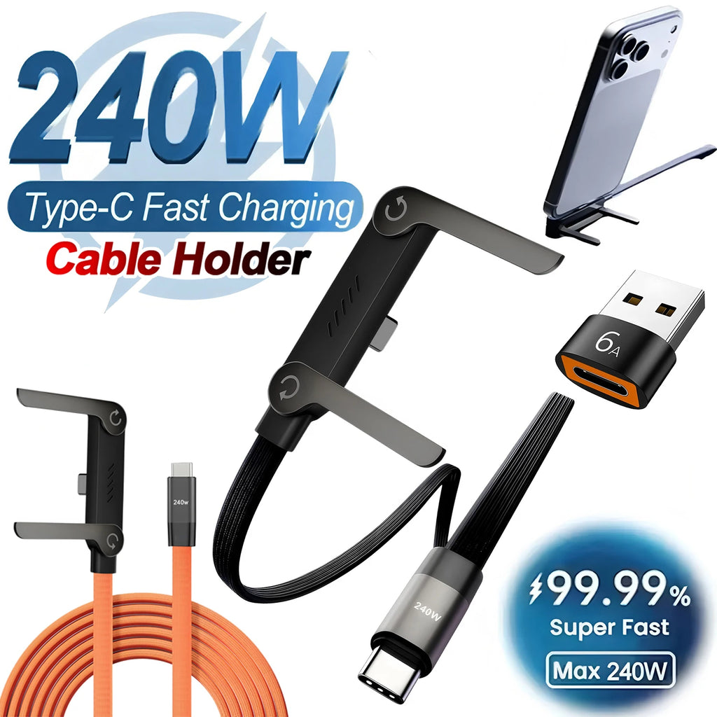 2-in-1 USB-C 240W Fast Charging Cable & Foldable Phone Stand USB-C Charging Cable HIP