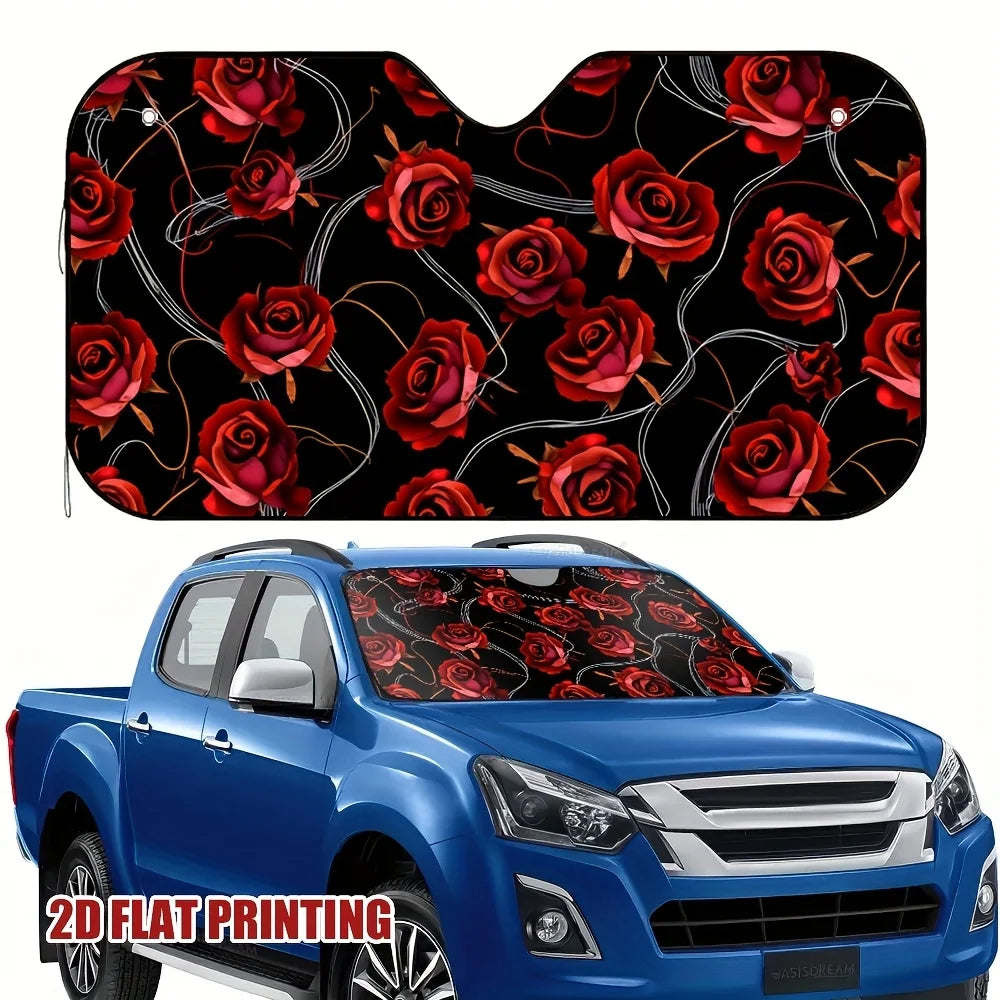 Floral Rose Windshield Sunshade – Polyester Car Sun Cover Car Windshield Sunshade HIP S