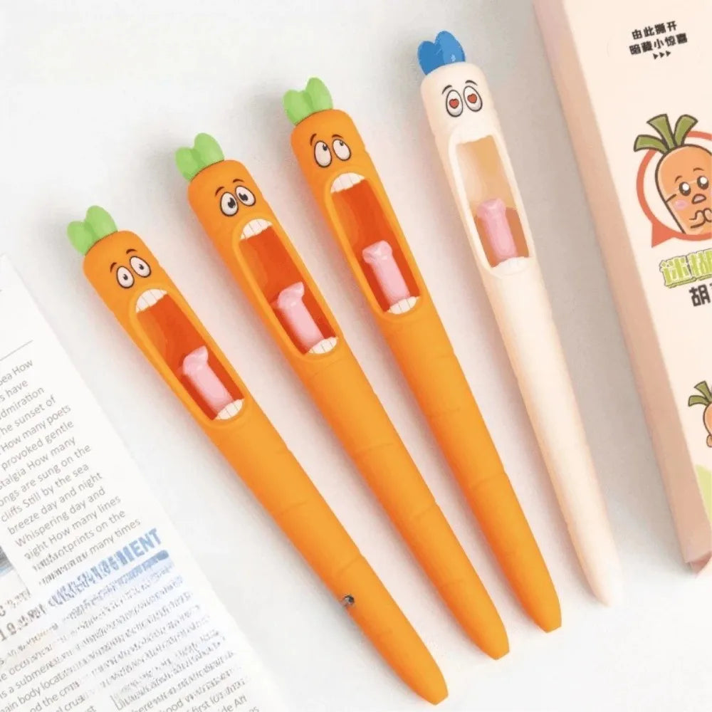 4-Pack Carrot Shaped Gel Pens – Retractable 0.5mm Novelty Set Novelty Gel Pen Set HIP