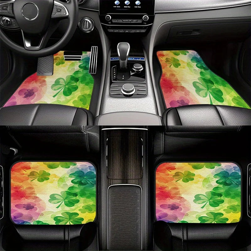 4-Piece Rainbow Clover Crystal Velvet Car Floor Mat Set Car Floor Mat Set HIP