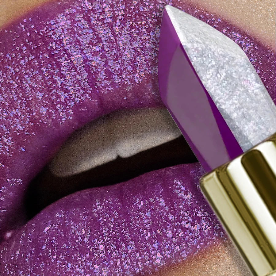 KAFURUX Purple Glitter Two-Tone Lipstick – Moisturizing Lip Tint Glitter Lipstick HIP